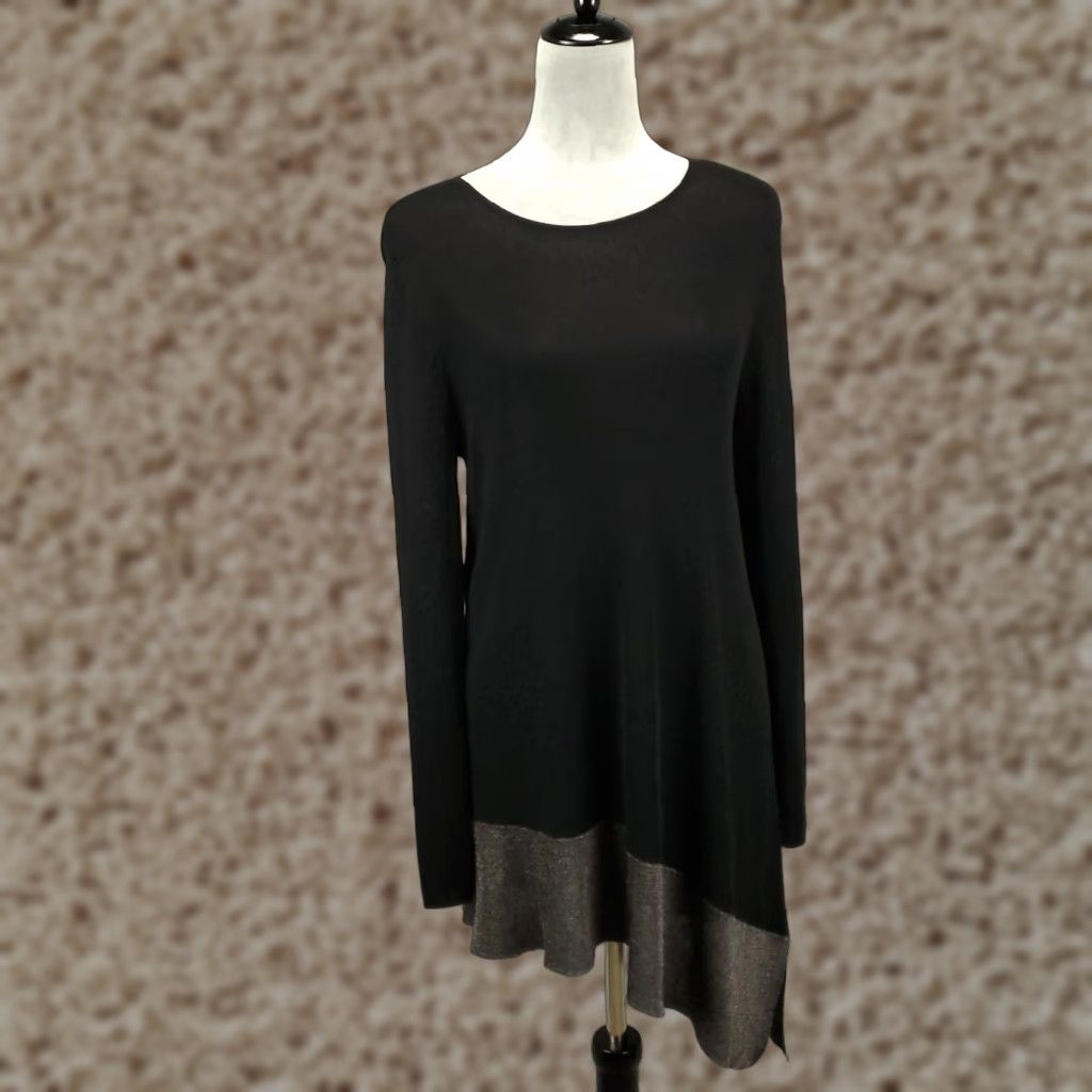 Eileen Fisher Eileen Fisher Black Top Womens Medium Asymmetic Sheer Hem Shimmer Artsy Blouse Dress Shirt? Size M / US 6-8 / IT 42-44 - 1 Thumbnail