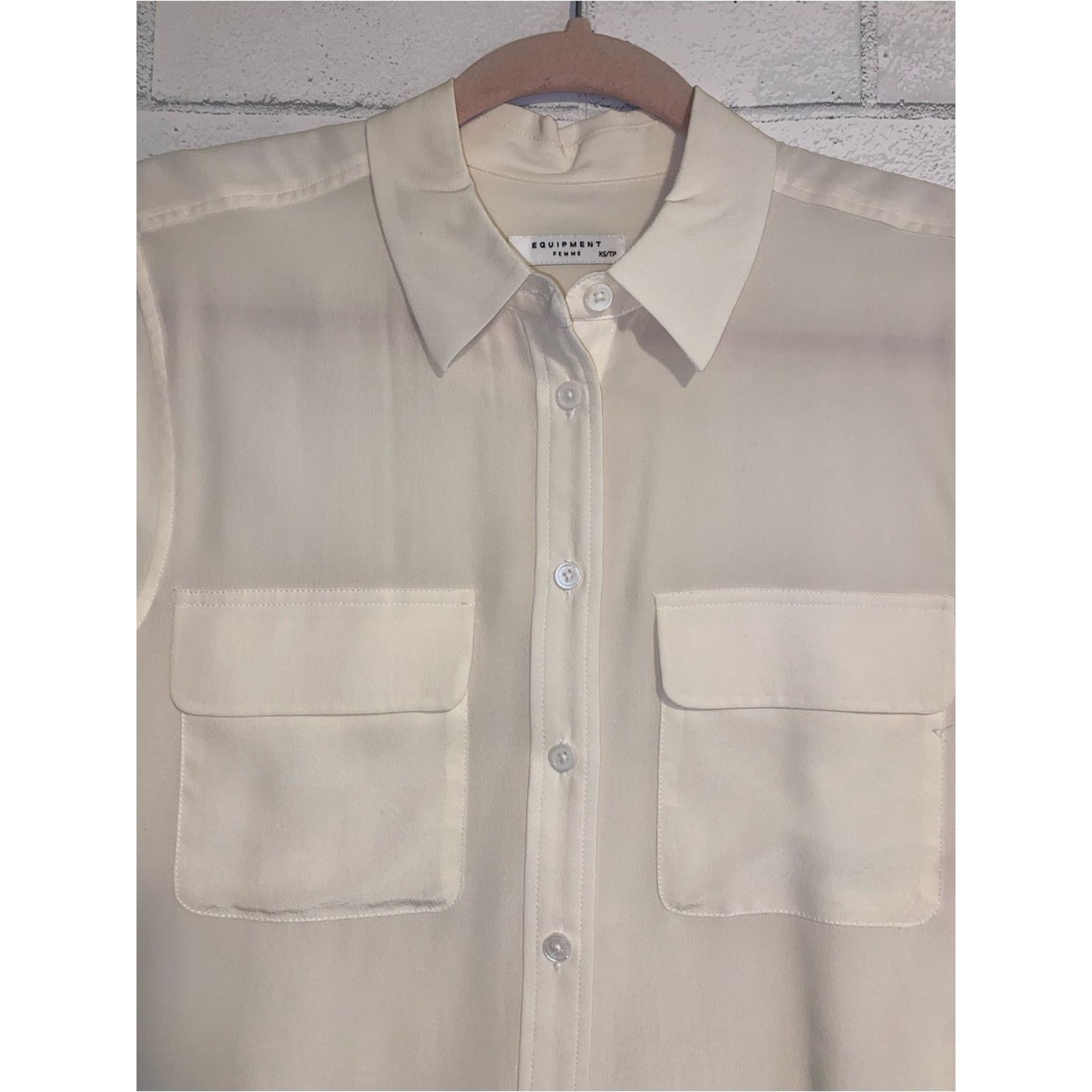Equipment Equipment Femme $250 100% Silk Ivory Cream Blouse Crop XS Size XS / US 0-2 / IT 36-38 - 3 Thumbnail