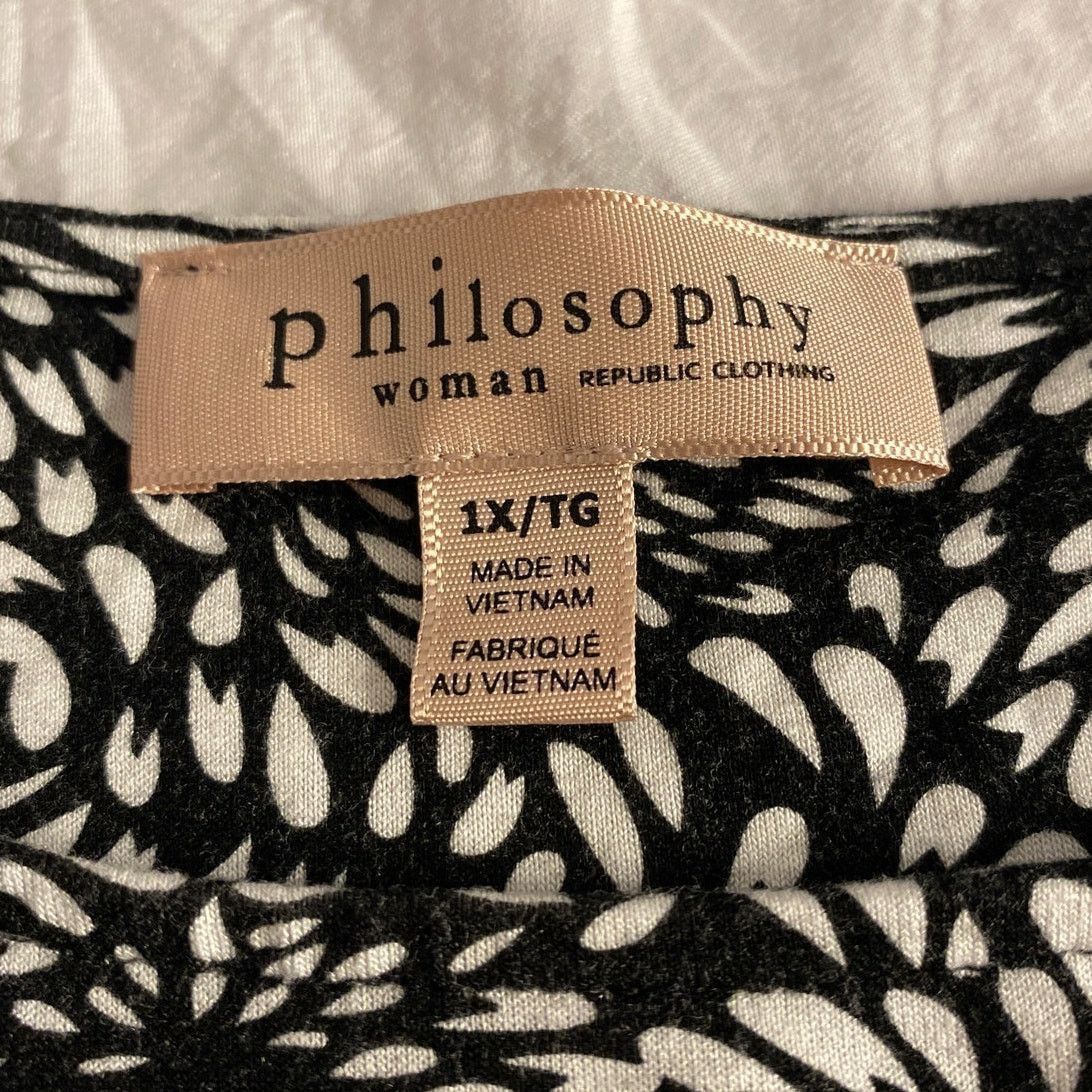 Other Philosophy Woman Black & White Floral Tunic Top 1X Excellent Size XXL / US 16-18 / IT 52-54 - 3 Thumbnail