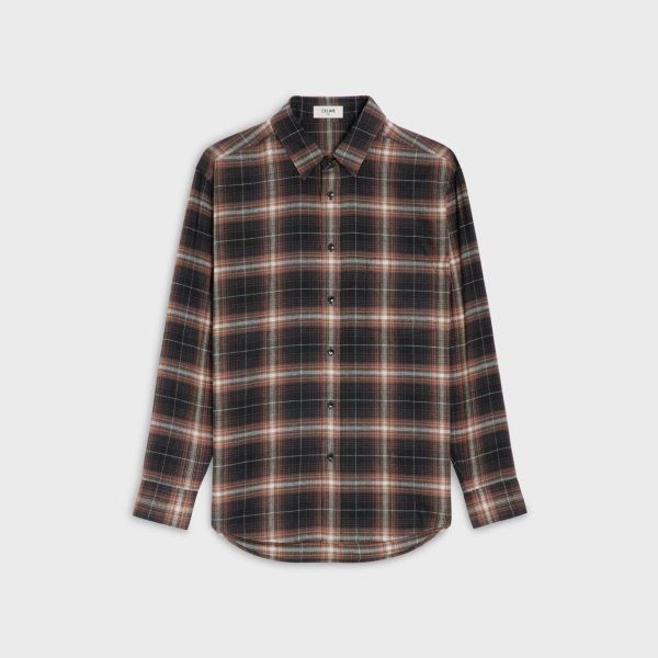 Celine o1bcso1str0824 Cotton Checks Oversized Shirt in Brown Size US S / EU 44-46 / 1 - 1 Thumbnail