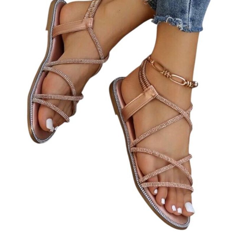 Other NEW Gold Rhinestone Sparkly Sandals Cross Strap Elastic Sz 9 Size US 9 / IT 39 - 2 Thumbnail
