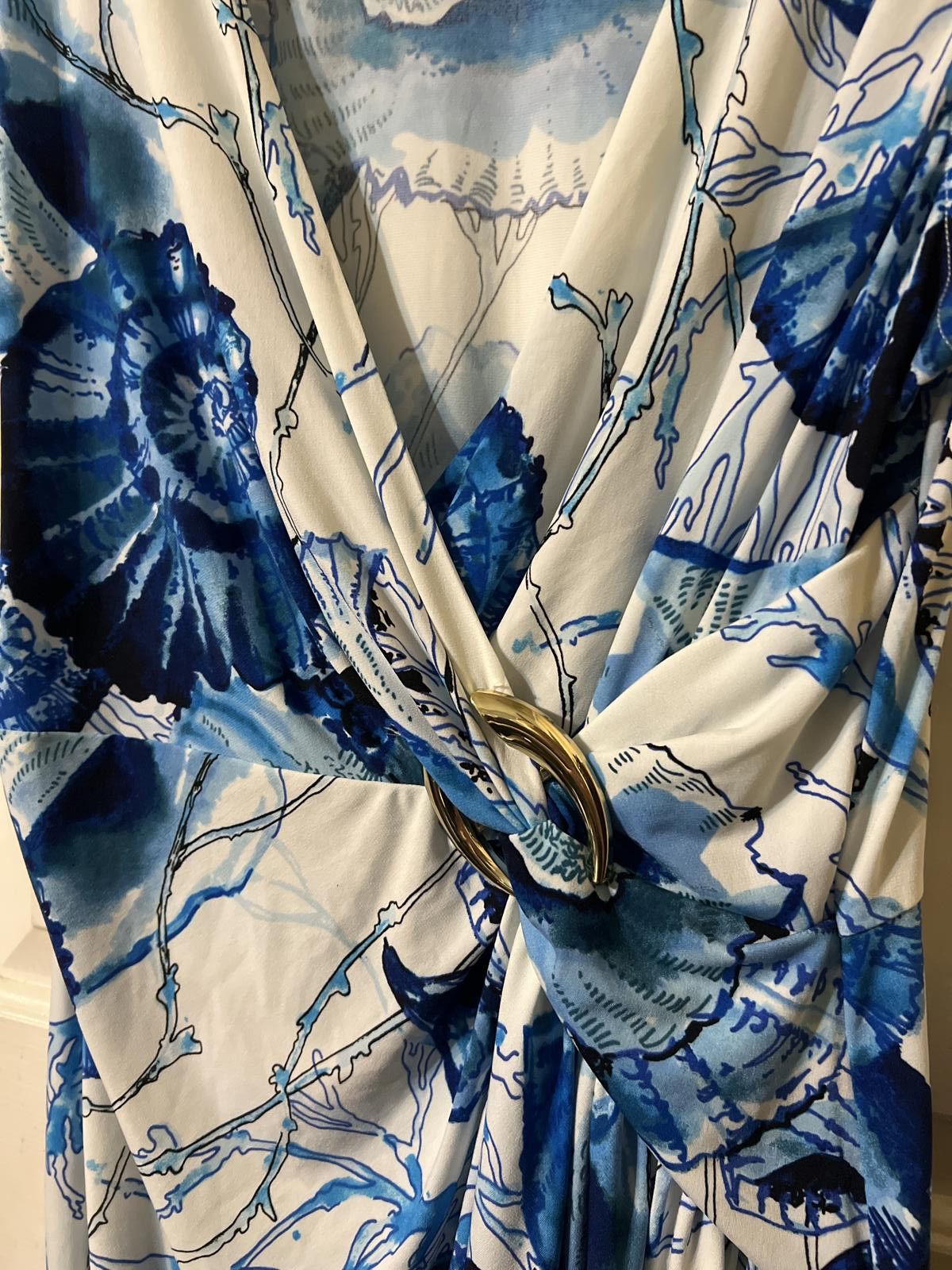 Other Boston Proper Blue White Floral Wrap Dress Buckle Detail Size XXL / US 16-18 / IT 52-54 - 3 Thumbnail
