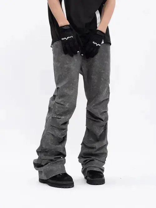 Japanese Brand × Jean Vintage washed gray pleated micro-flare jeans Size US 32 / EU 48 - 3 Thumbnail