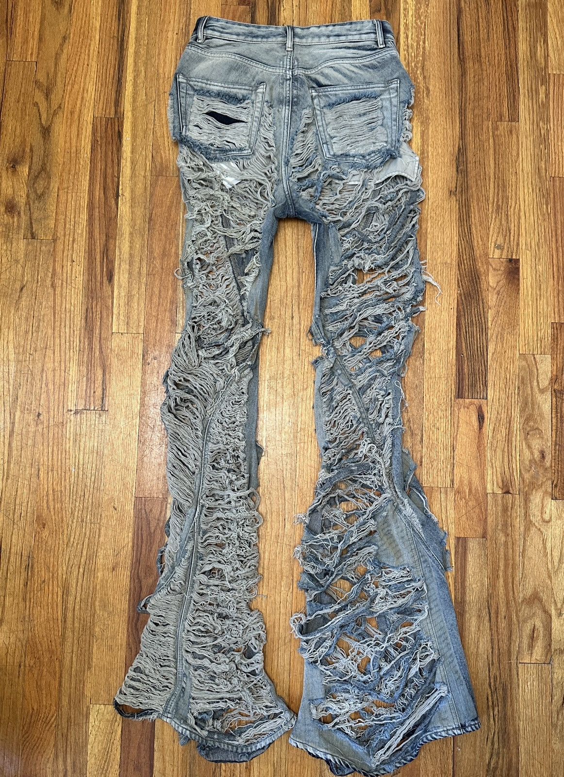 Rick Owens Drkshdw Rick Owens Bias Bootcut Destroyed Shredded Denim Size US 31 - 2 Thumbnail
