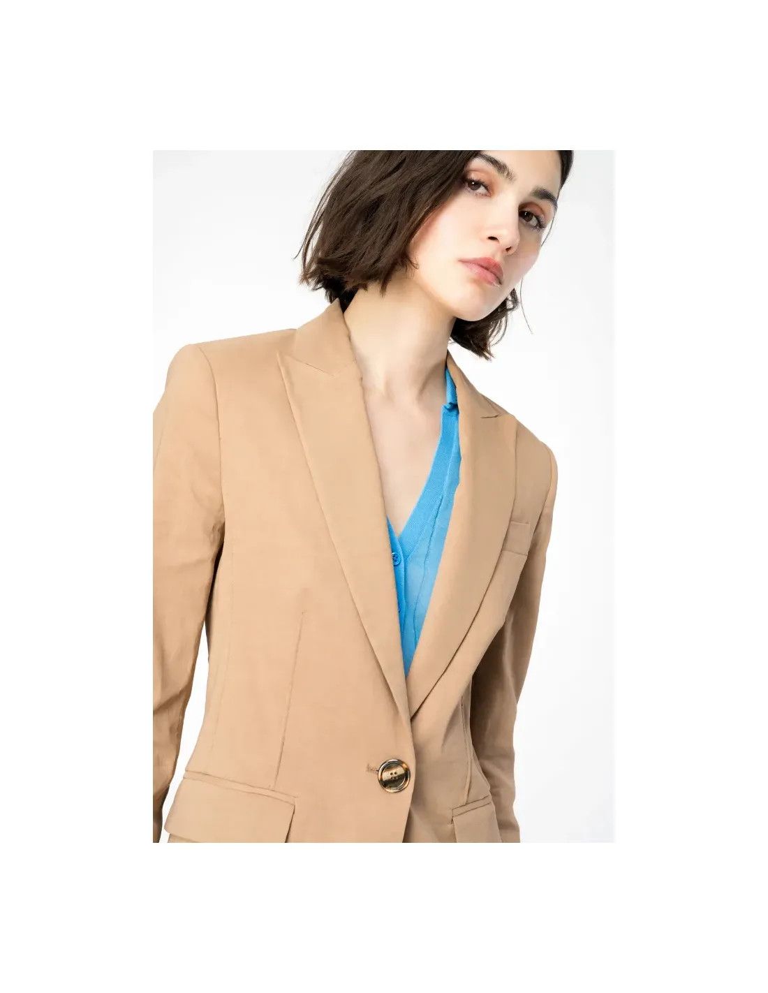 Pinko o1s22i1n0824 Linen Blend Single Breasted Blazer in Brown Size M / US 6-8 / IT 42-44 - 3 Thumbnail