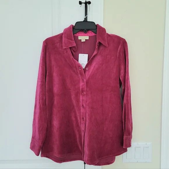 Other Appleseed's Petites Big Velour Magenta Shirt NWT Long Sleeve Size S / US 4 / IT 40 - 2 Thumbnail