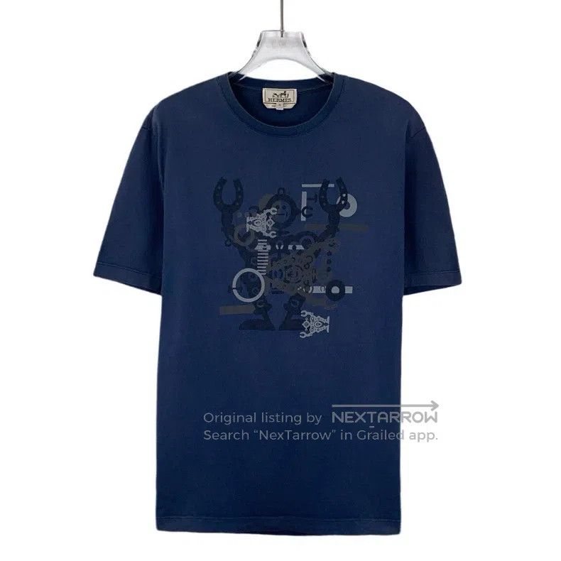 Hermes Hermes Dark Blue Robot Printed Cotton Round Collar Short S Size M / US 6-8 / IT 42-44 - 1 Thumbnail