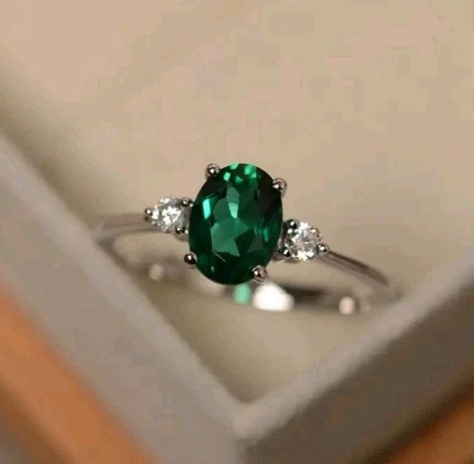 Other Emerald Ring May Birthstone Gemstone Silver Ring Size 8 Size ONE SIZE - 4 Thumbnail