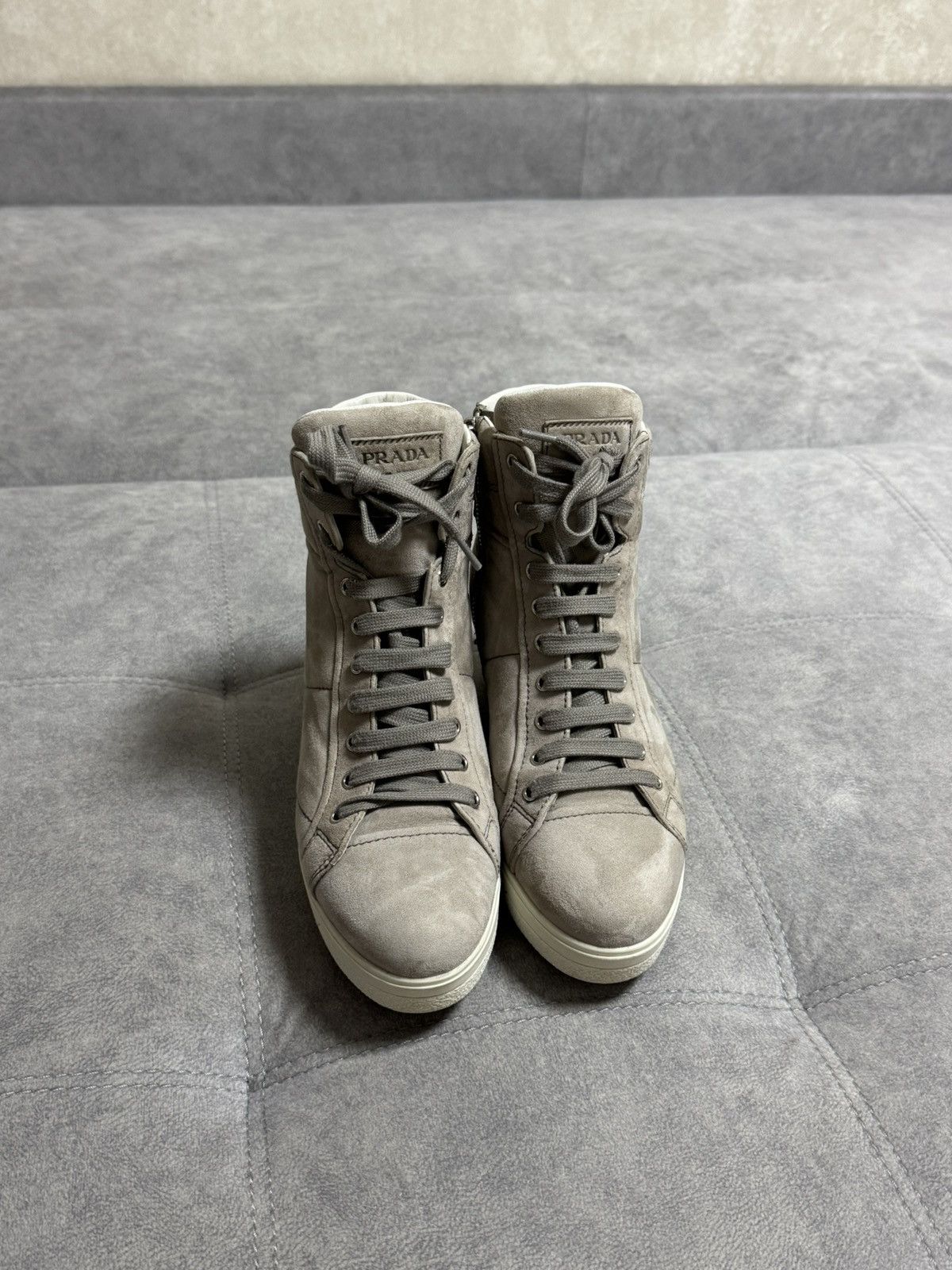 Prada Prada Women's Suede High Top Wedge Half Ankle Boots Z4112 Size US 7.5 / IT 37.5 - 24 Thumbnail