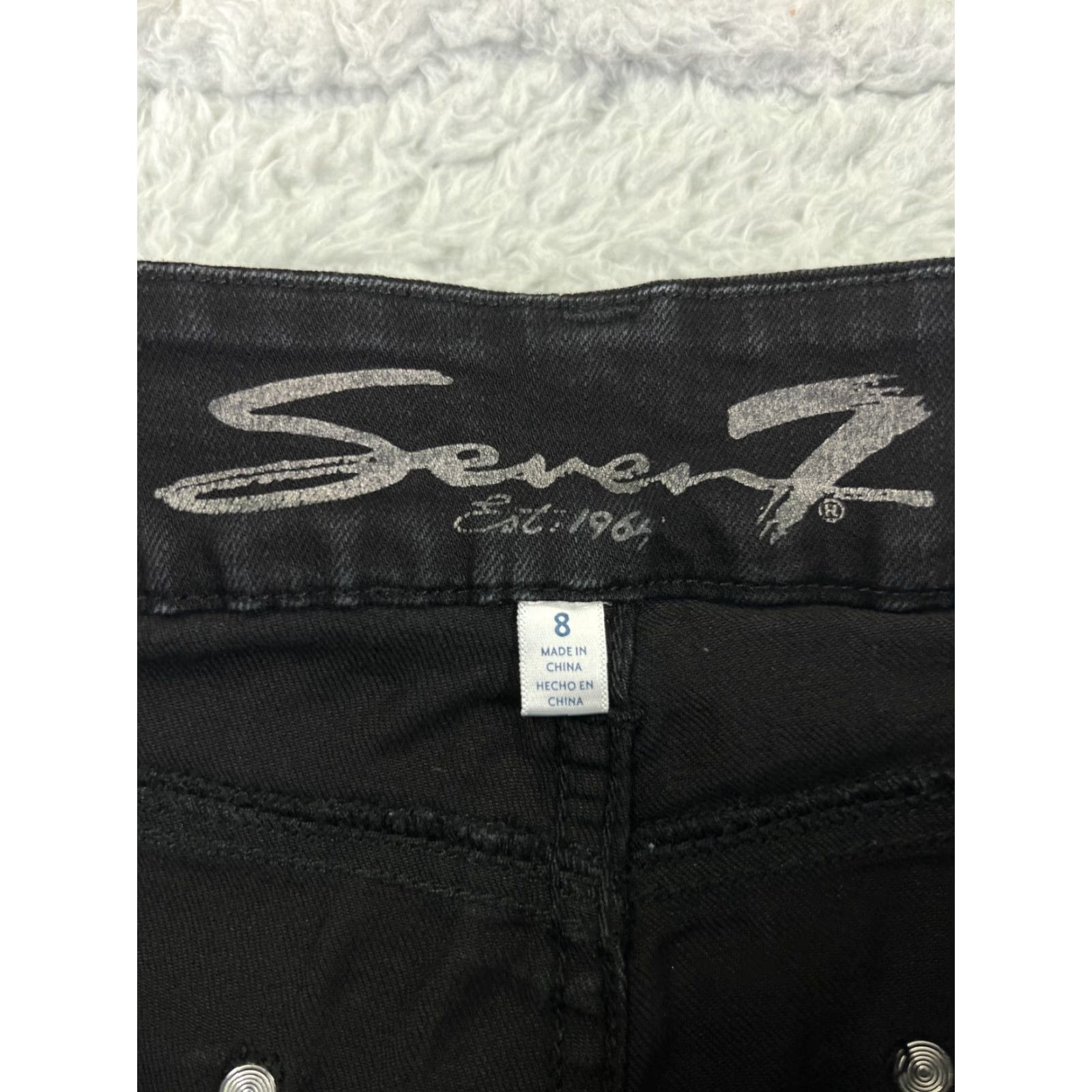 Vintage Seven7 Jeans Women's 8 Black Denim Skinny Mid Rise 29x28 Distressed Regular Fit Size 30" / US 8 / IT 44 - 6 Thumbnail