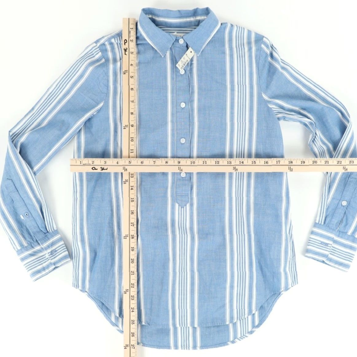 Madewell Madewell Shirt Striped Blue Women's XS Popover Chambray 1/2 Button Up A5617 Size XS / US 0-2 / IT 36-38 - 3 Thumbnail
