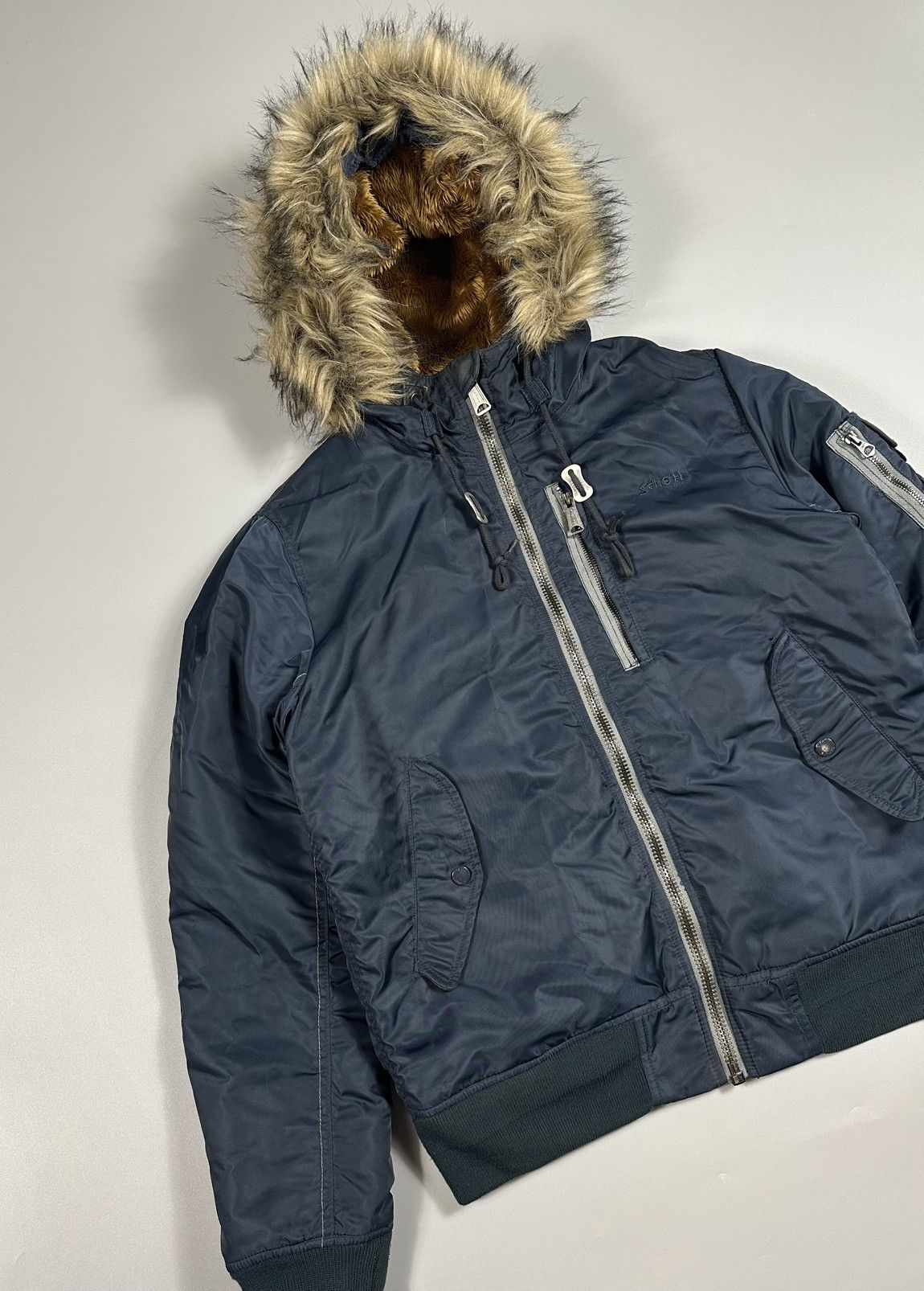 Schott Schott Army Type-U Hooded Faux Fur Nylon Bomber Jacket Size US L / EU 52-54 / 3 - 4 Thumbnail