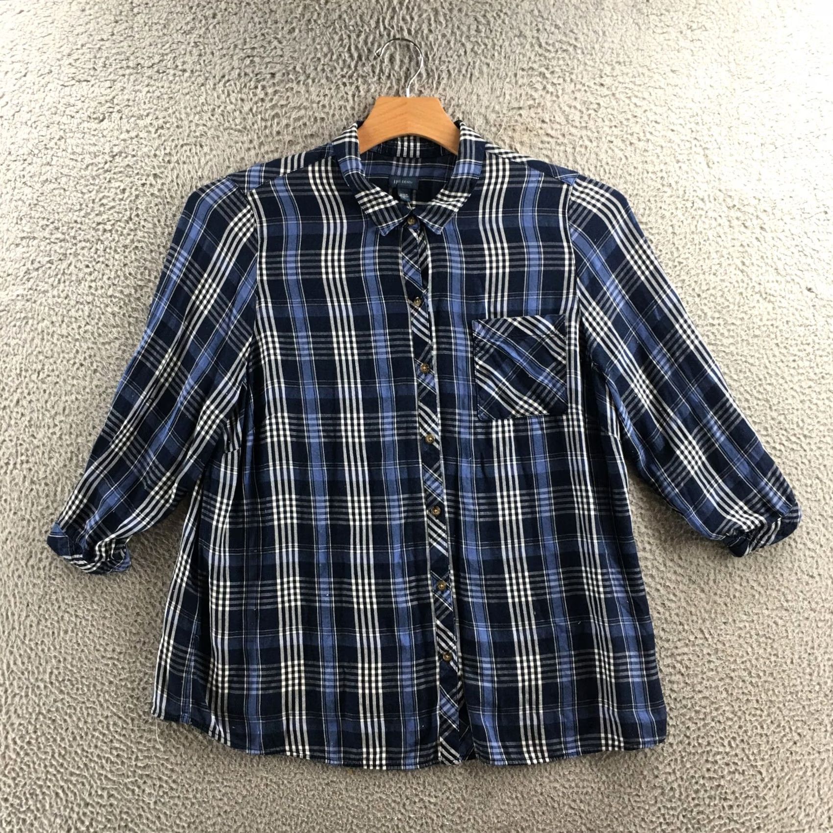 J. Jill J Jill Shirt Womens XL Blue Plaid Collared Button-Up 3/4 Sleeve Pocket Casual Size XL / US 12-14 / IT 48-50 - 2 Thumbnail