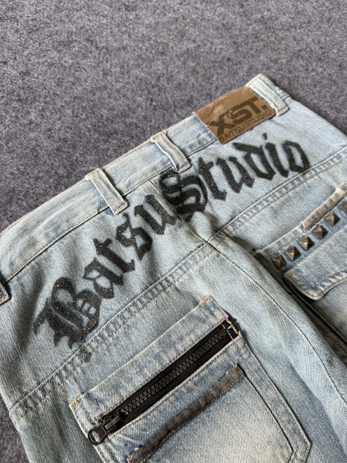Hysteric Glamour × Japanese Brand × PPFM Ba-tsu Studio Japan Studded Patched Loose Straight Jeans Size US 29 - 5 Thumbnail