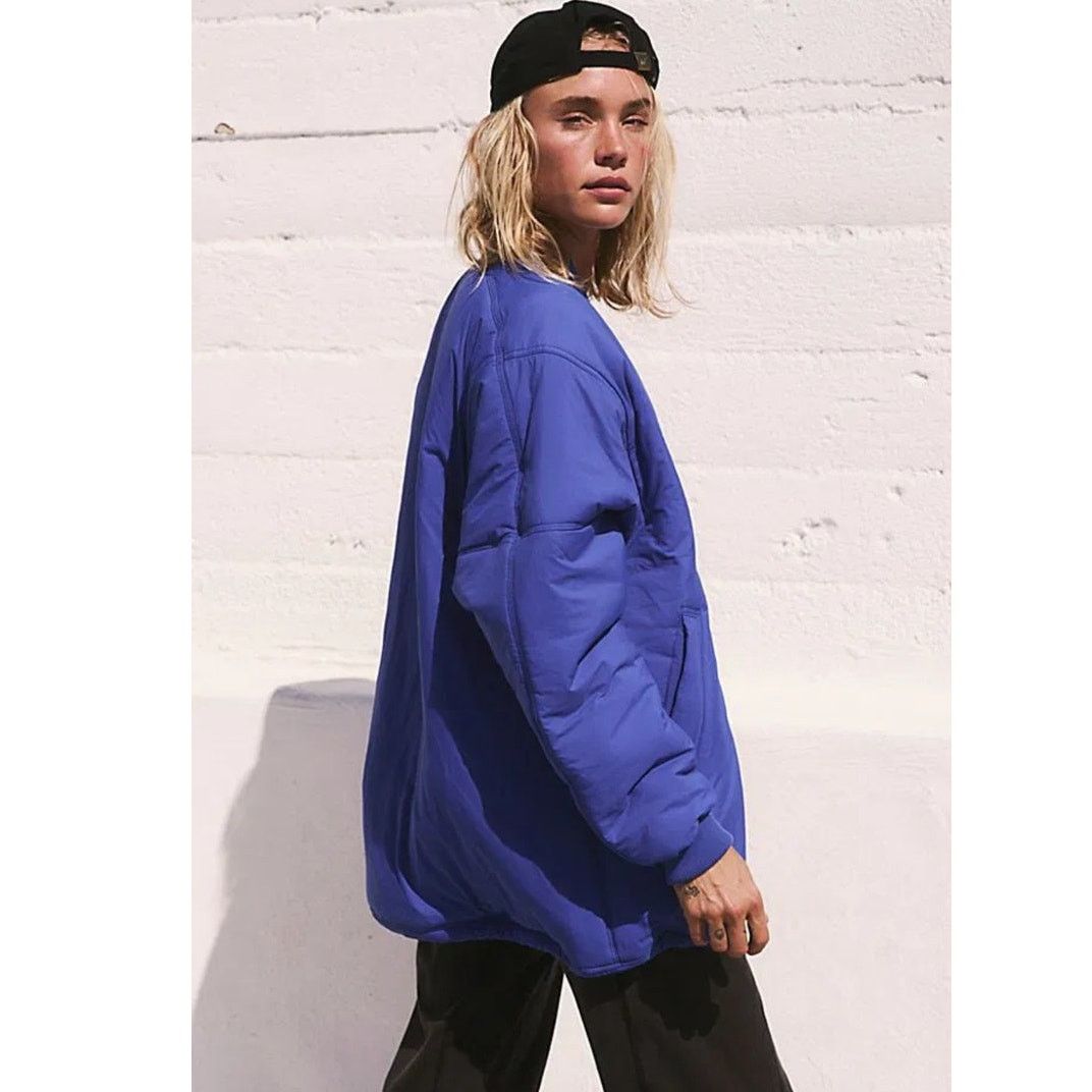 Free People New Free People MOVEMENT Midnight Moon Solid Bomber Jacket Size L / US 10 / IT 46 - 4 Thumbnail