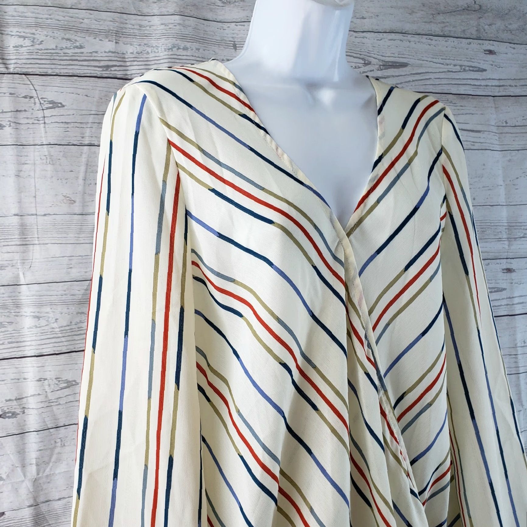 Vintage Sunday in Brooklyn Womens Blouse Sz Medium Cream Blue Striped Long Sleeve V-Neck Size M / US 6-8 / IT 42-44 - 2 Thumbnail