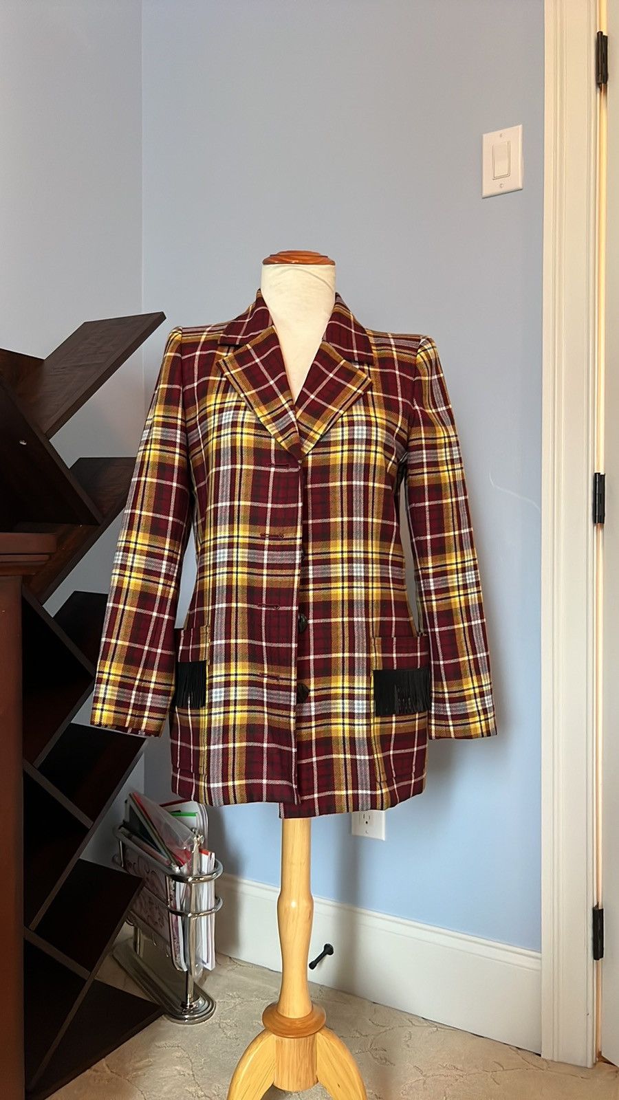 Yves Saint Laurent YSL Vintage Red/Yellow Plaid Fringe Blazer FR 38 Size S / US 4 / IT 40 - 1 Thumbnail