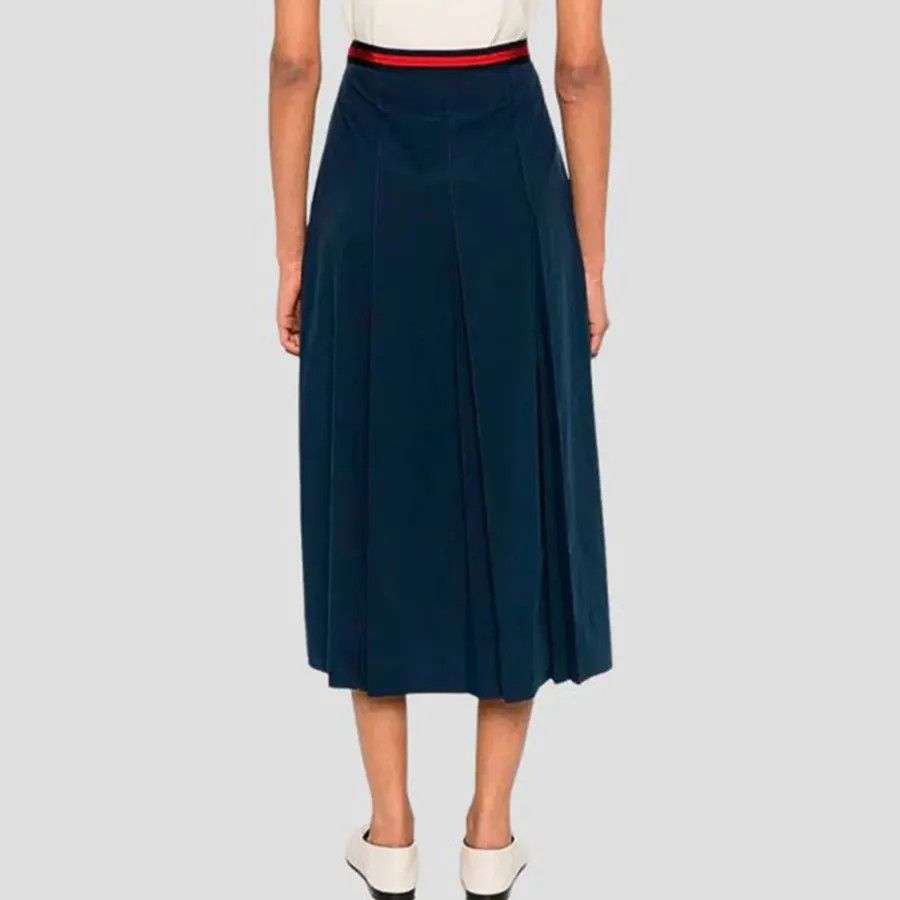 Gucci o1la5ras0526 Cotton Poplin Skirt With Web in Blue Size 32" / US 10 / IT 46 - 2 Thumbnail
