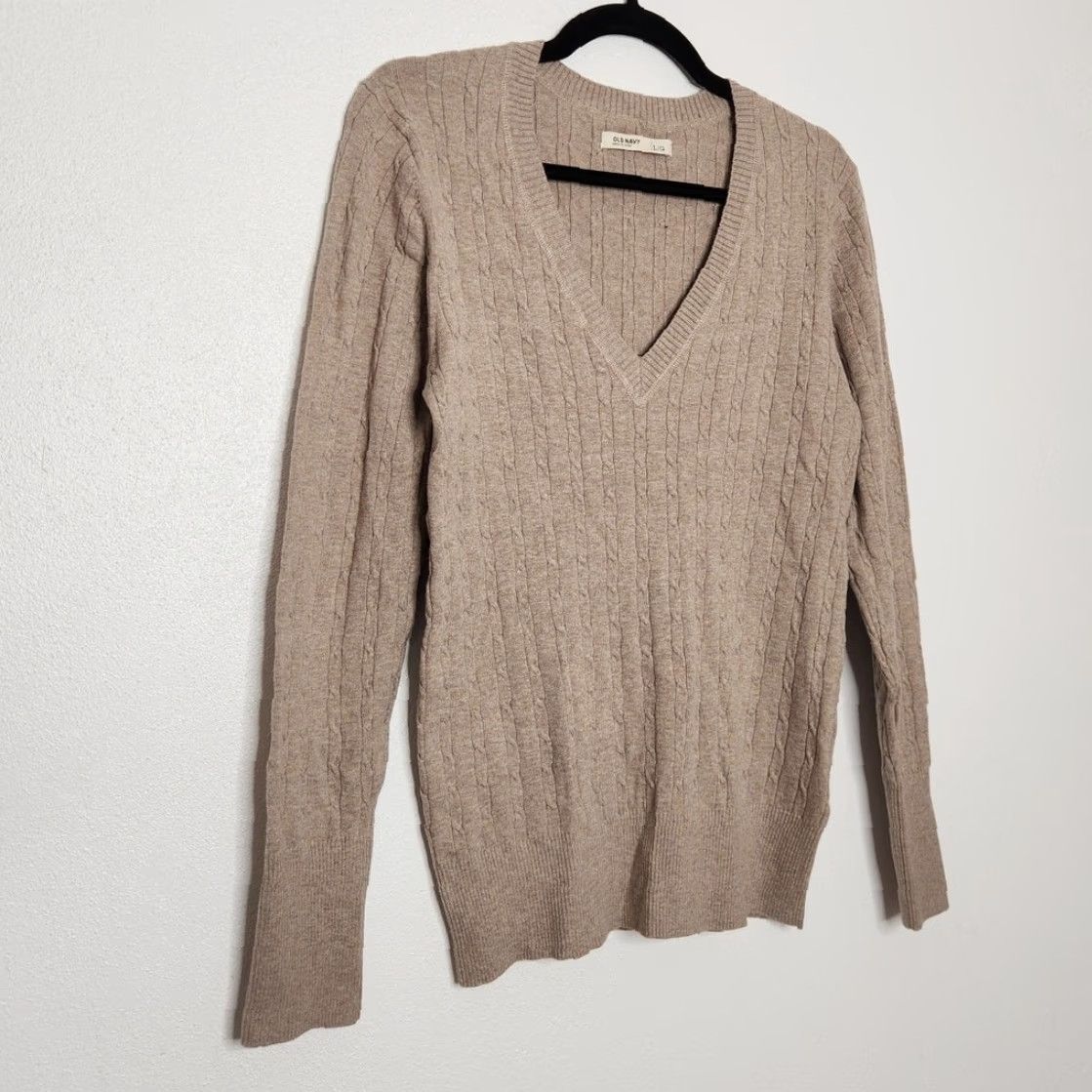 Old Navy VINTAGE y2k Old Navy Sweater V-Neck Large Cable Knit Tan Brown Unisex Adults L Pullover Size L / US 10 / IT 46 - 3 Thumbnail