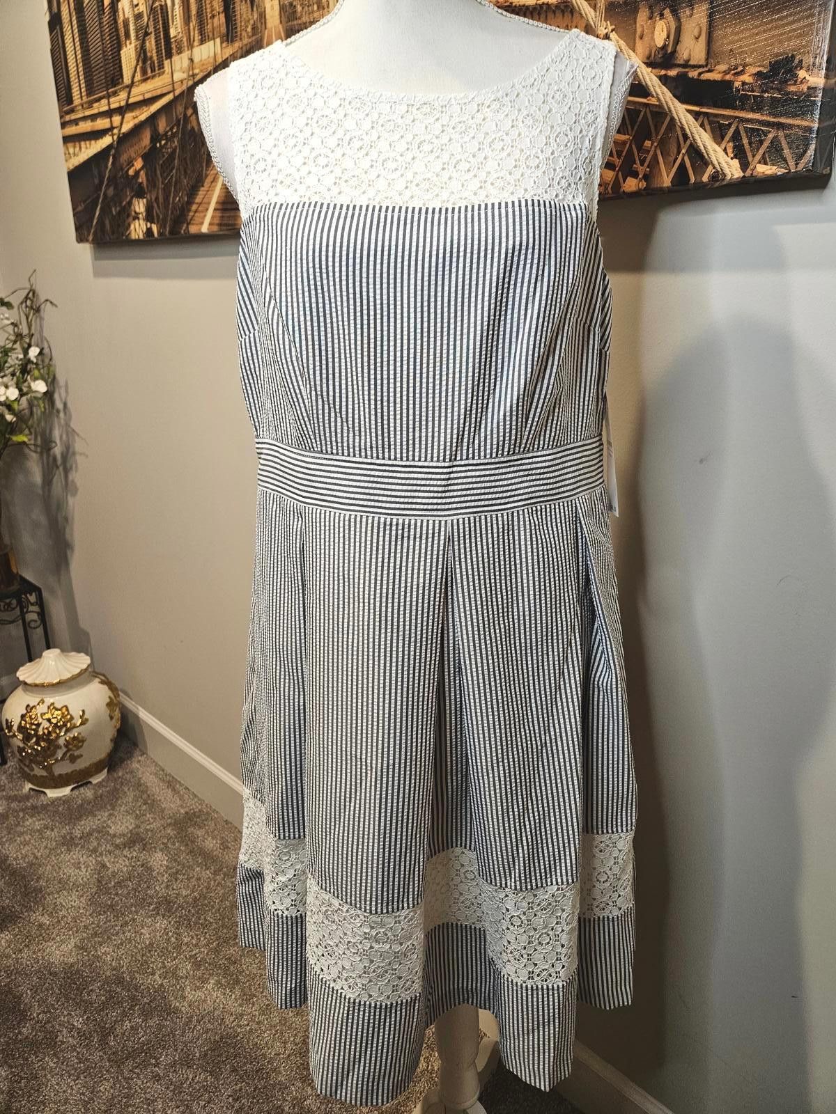 Designer Nwt London Times Charming Striped Lace Dress #413 Size XL / US 12-14 / IT 48-50 - 1 Thumbnail