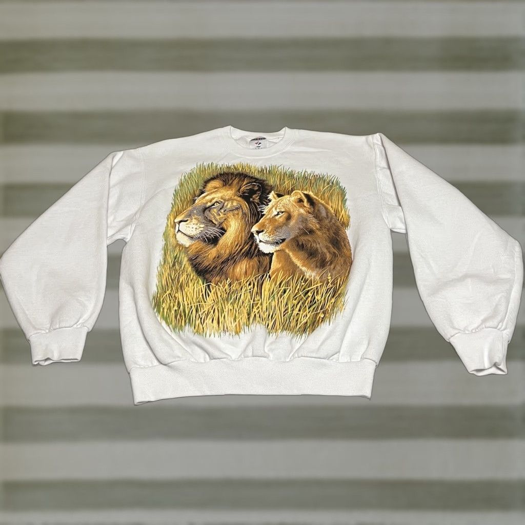 Jerzees Jerzees Lion Couple Crew Neck Sweatshirt NuBlend Medium White Unisex Adults Size US M / EU 48-50 / 2 - 1 Thumbnail