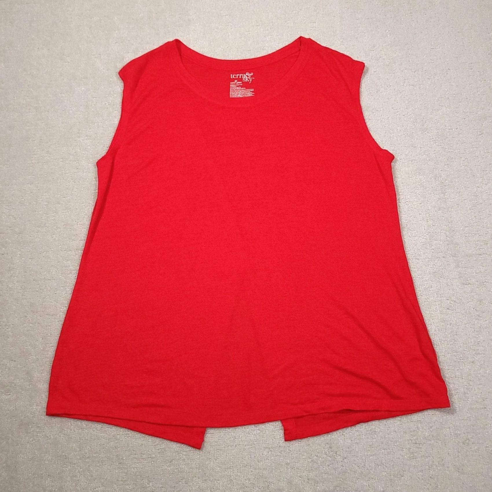 Vintage Terra&Sky Blouse Womens 1X Red Sleeveless Scoop Neck Slit Back Floral Casual Plus SizeMade in Indonesia Size XL / US 12-14 / IT 48-50 - 2 Thumbnail