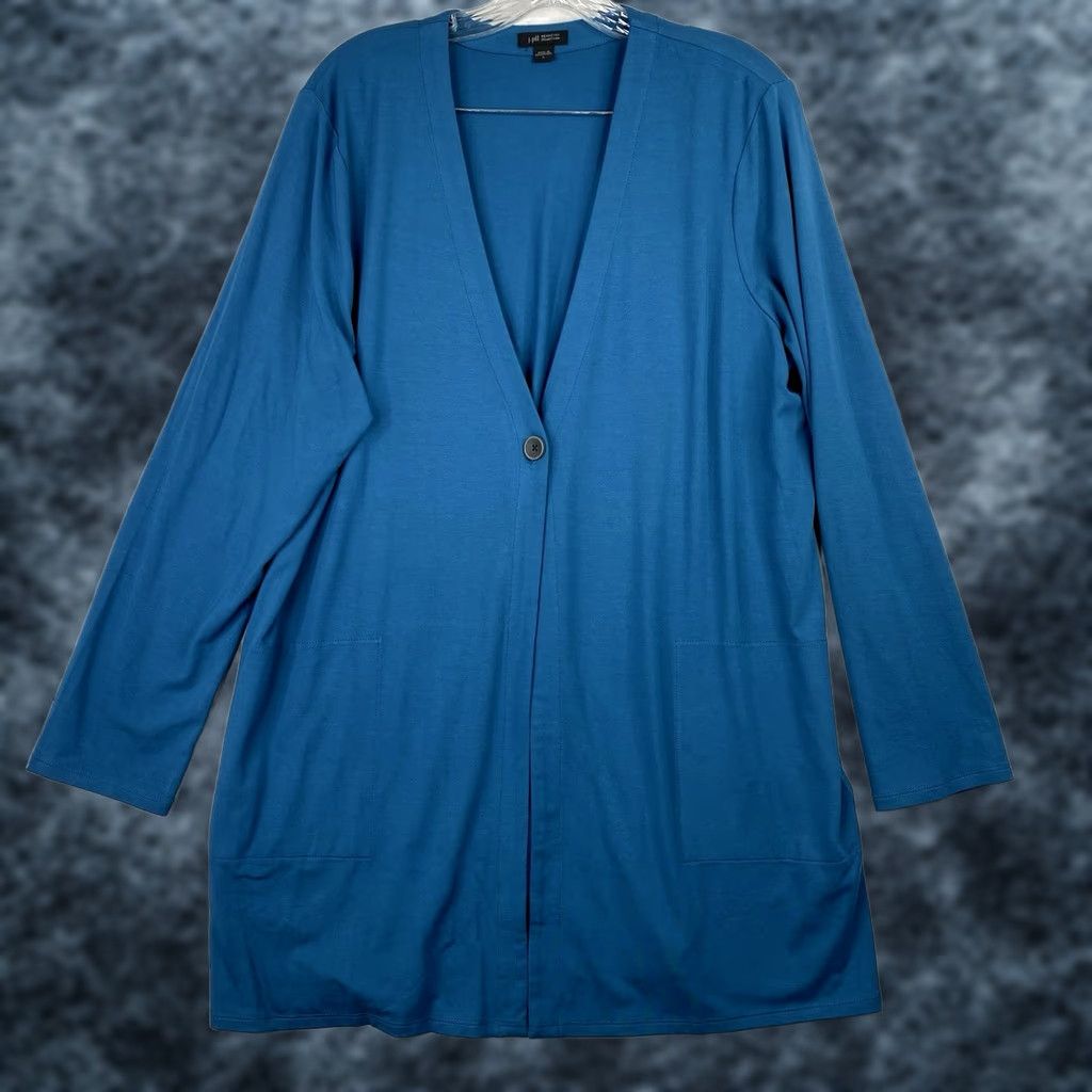 J. Jill J. Jill Wearever Cardigan Womens L One Button Tunic Topper Teal Blue Tunic Size L / US 10 / IT 46 - 1 Thumbnail
