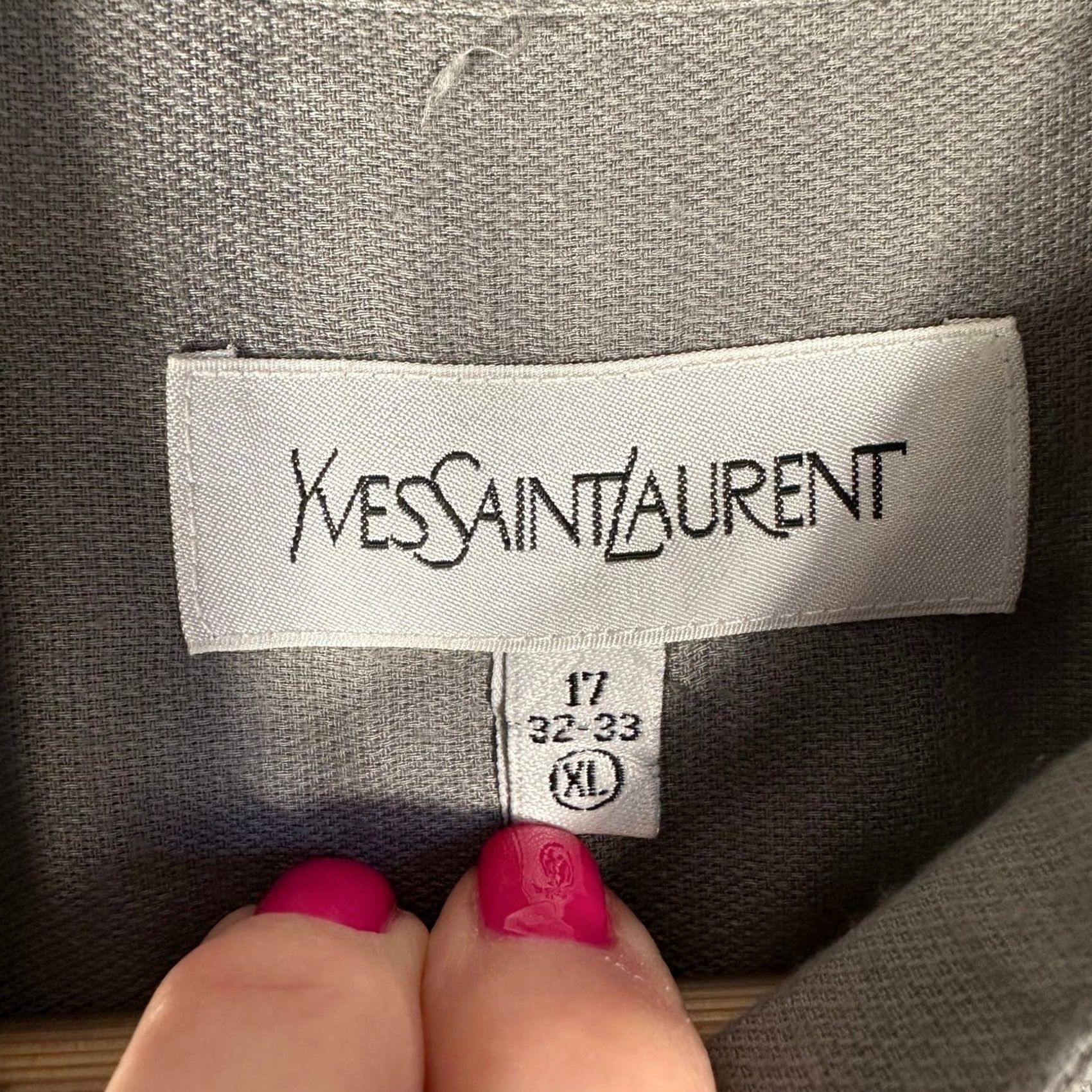 Yves Saint Laurent VINTAGE Yves Saint Laurent Mens Grey Mandarin Collar Button Down Shirt XL 17 32-33 YSL Size US XL / EU 56 / 4 - 3 Thumbnail