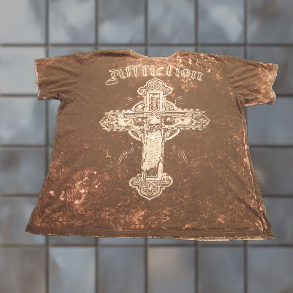 VINTAGE Affliction Brown Reversible Gothic T-Shirt Men 4XL