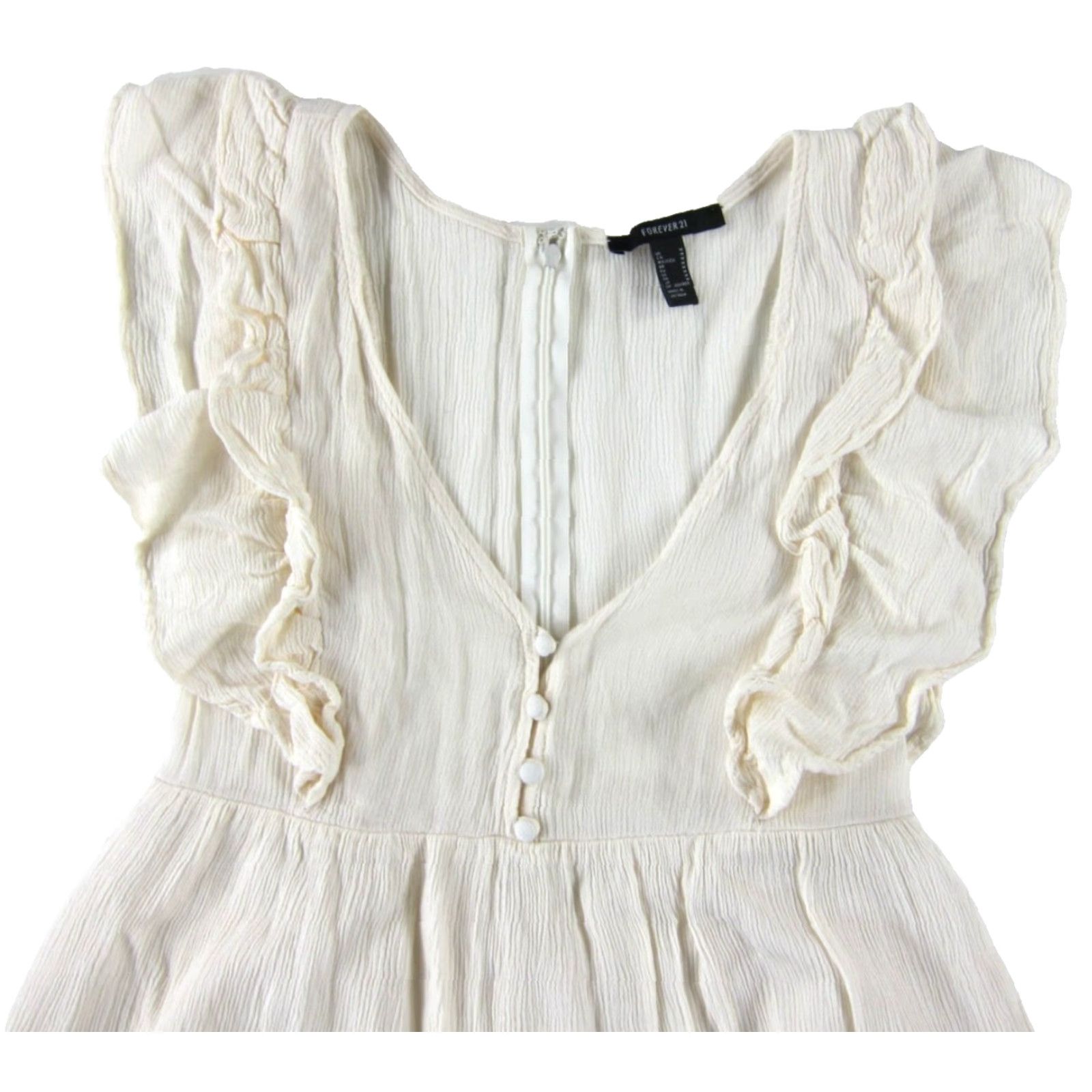 Forever 21 FOREVER 21 Dress Ivory Cream 100% Rayon V-Neck Short Sleeves Cap Sleeve Ruffle Short Dress Medium Women Clothing Size 32" / US 10 / IT 46 - 4 Thumbnail