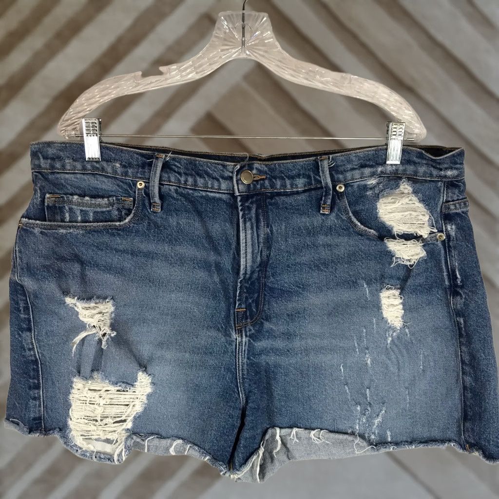Good American Good American Bombshell Blue Distressed Denim Cut Off Shorts Womens Size 15 Size 25" / US 0 / IT 36 - 1 Thumbnail