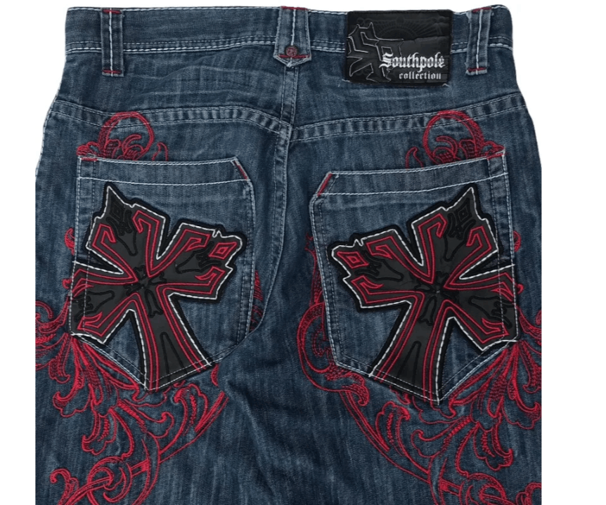 Japanese Brand Pattern Embroidery Baggy Jeans Size US 34 / EU 50 - 3 Thumbnail