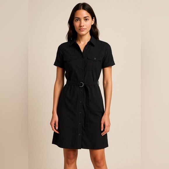 Theory Theory Black Button-Down Shirt Dress with Belt - Size 4 Size S / US 4 / IT 40 - 1 Thumbnail