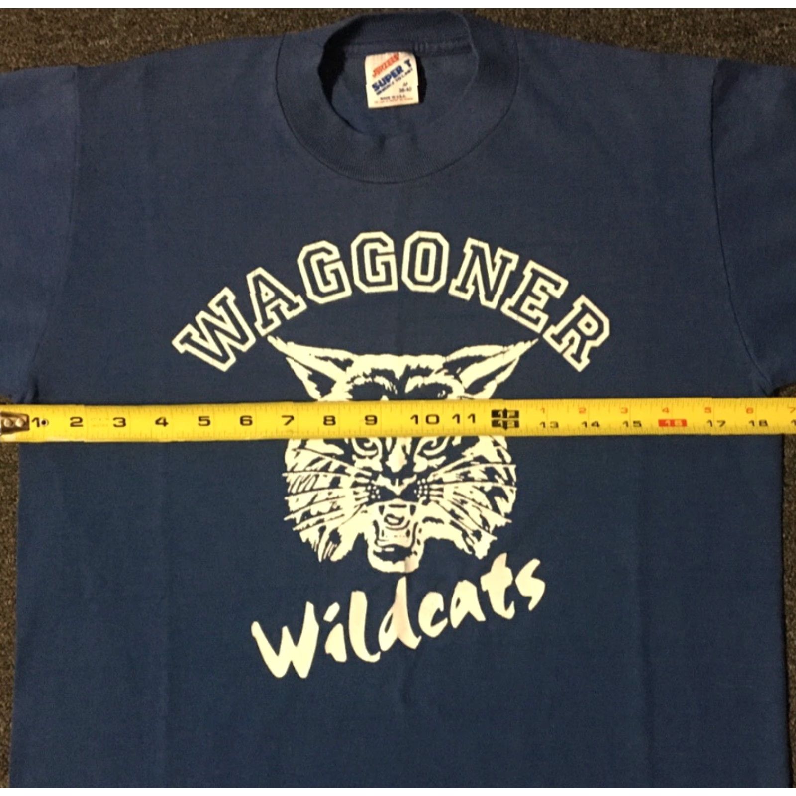 Jerzees VINTAGE 90s Waggoner Wildcats Faded Shirt M Single Stitch USA Track School PE Grunge Size US M / EU 48-50 / 2 - 7 Thumbnail