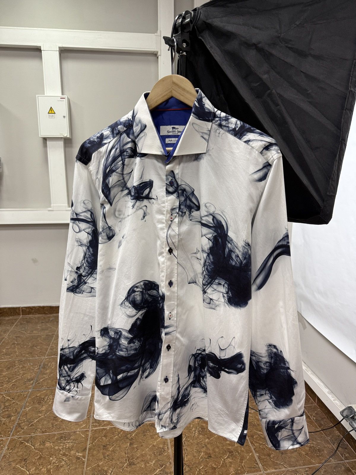 🇬🇧 Claudio Lugli Couture Smoke Ink Print Shirt Luxury Rare