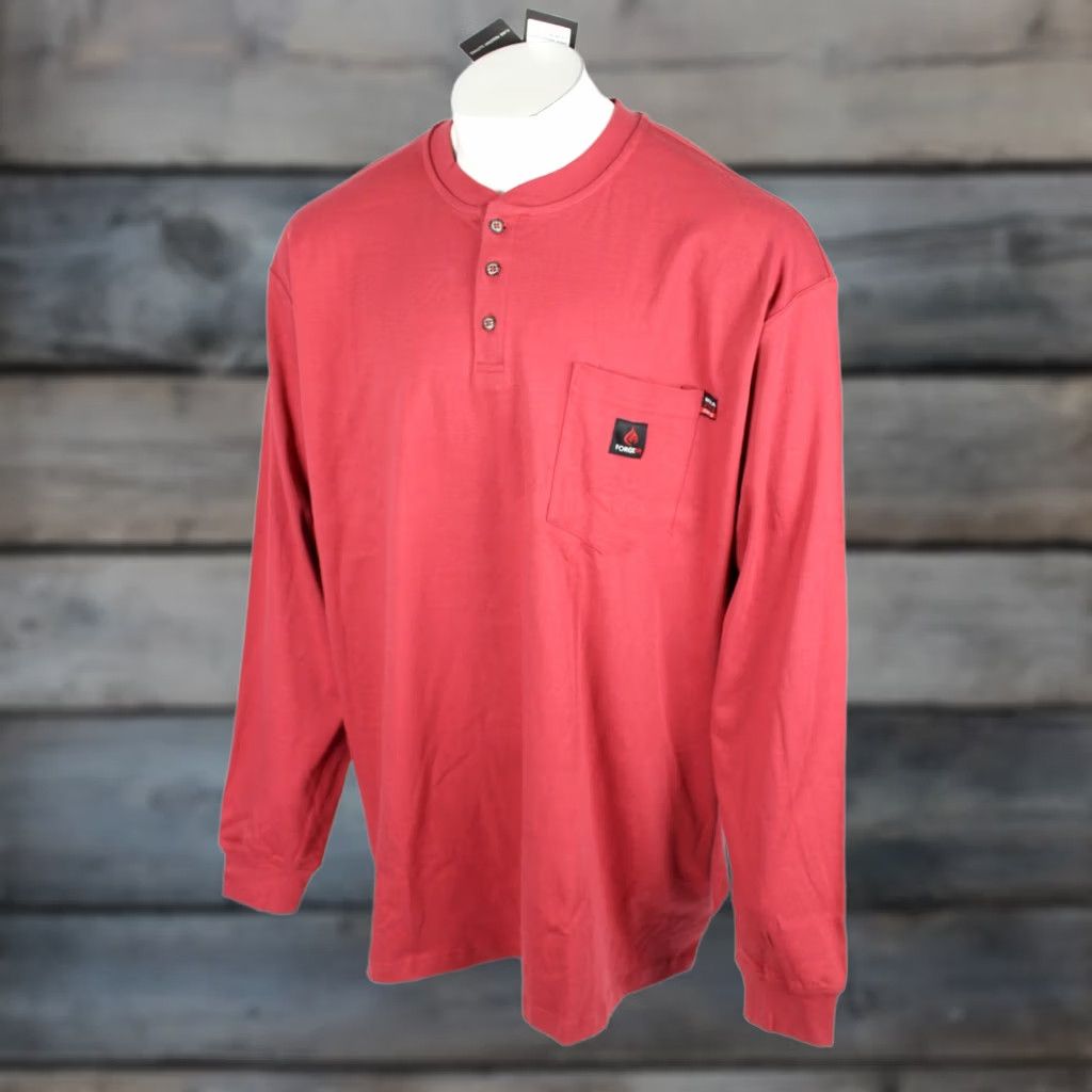 Vintage Forge FR Men's Henley Long Sleeve T Shirt 3XL Red Flame Resistant 100% Cotton Shirt Mens Size US XXL / EU 58 / 5 - 1 Thumbnail