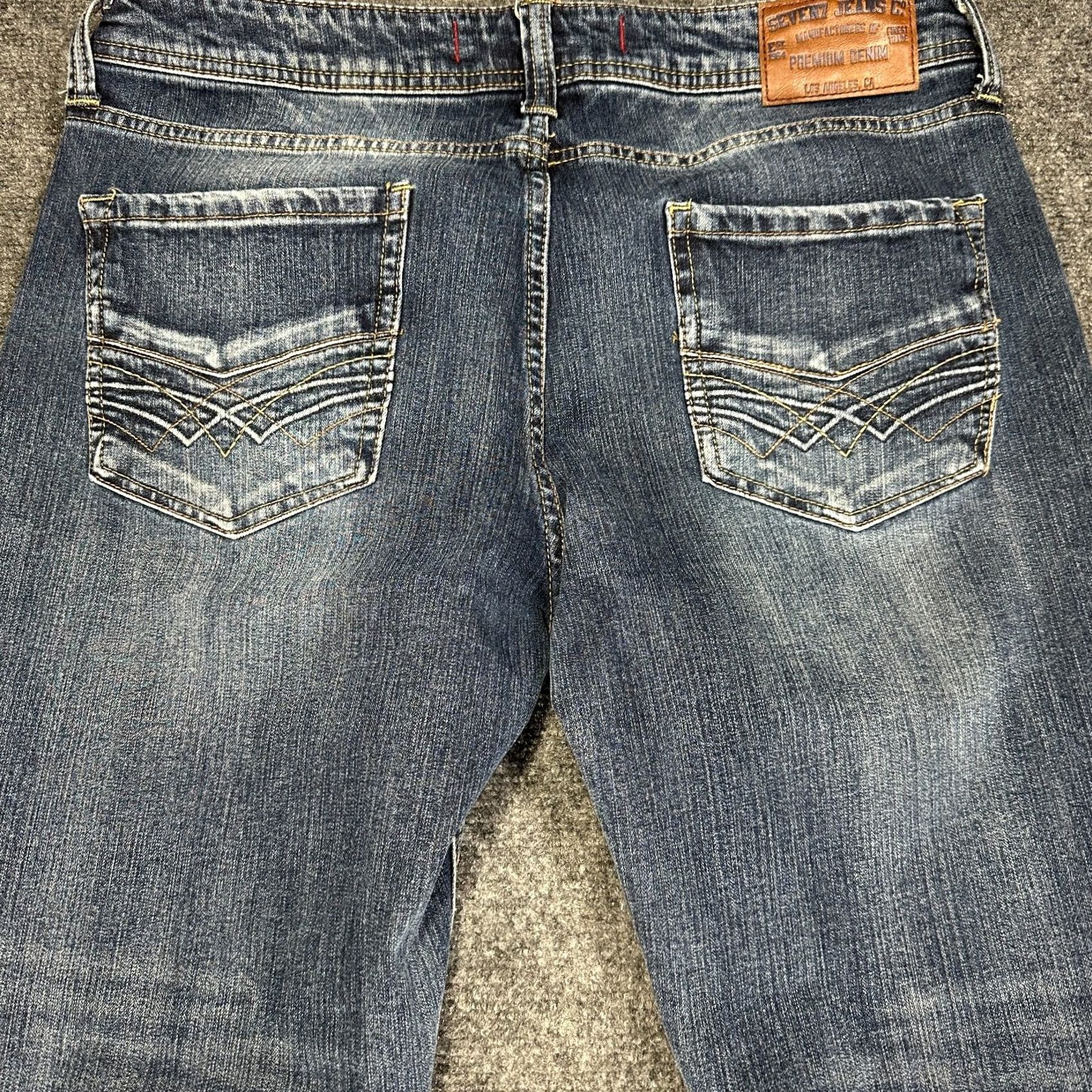 Vintage Seven7 Jeans Mens 34 Cotton Stretch Straight Leg Medium Wash Zip Pockets Logo Size US 34 / EU 50 - 8 Thumbnail