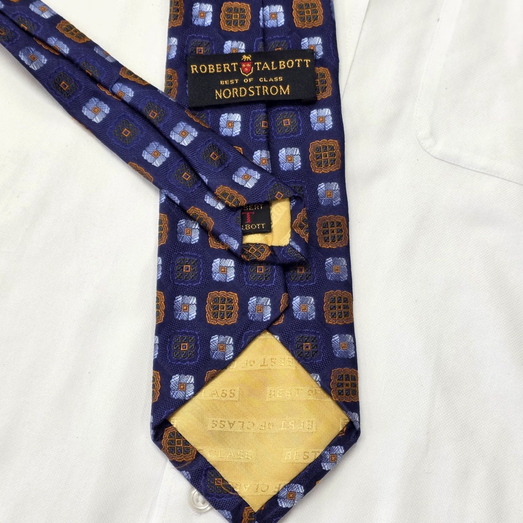 Robert Talbott VINTAGE Robert Talbott Necktie Blue Geometric Silk Designer Preppy Best of Class USA Tie Mens Size ONE SIZE - 4 Thumbnail