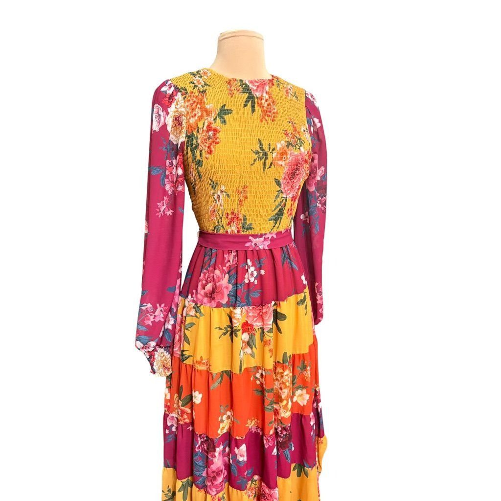 Other Floral Tiered Maxi Boho Dress Small Maroon Ochre Multi Peasa Size S / US 4 / IT 40 - 3 Thumbnail