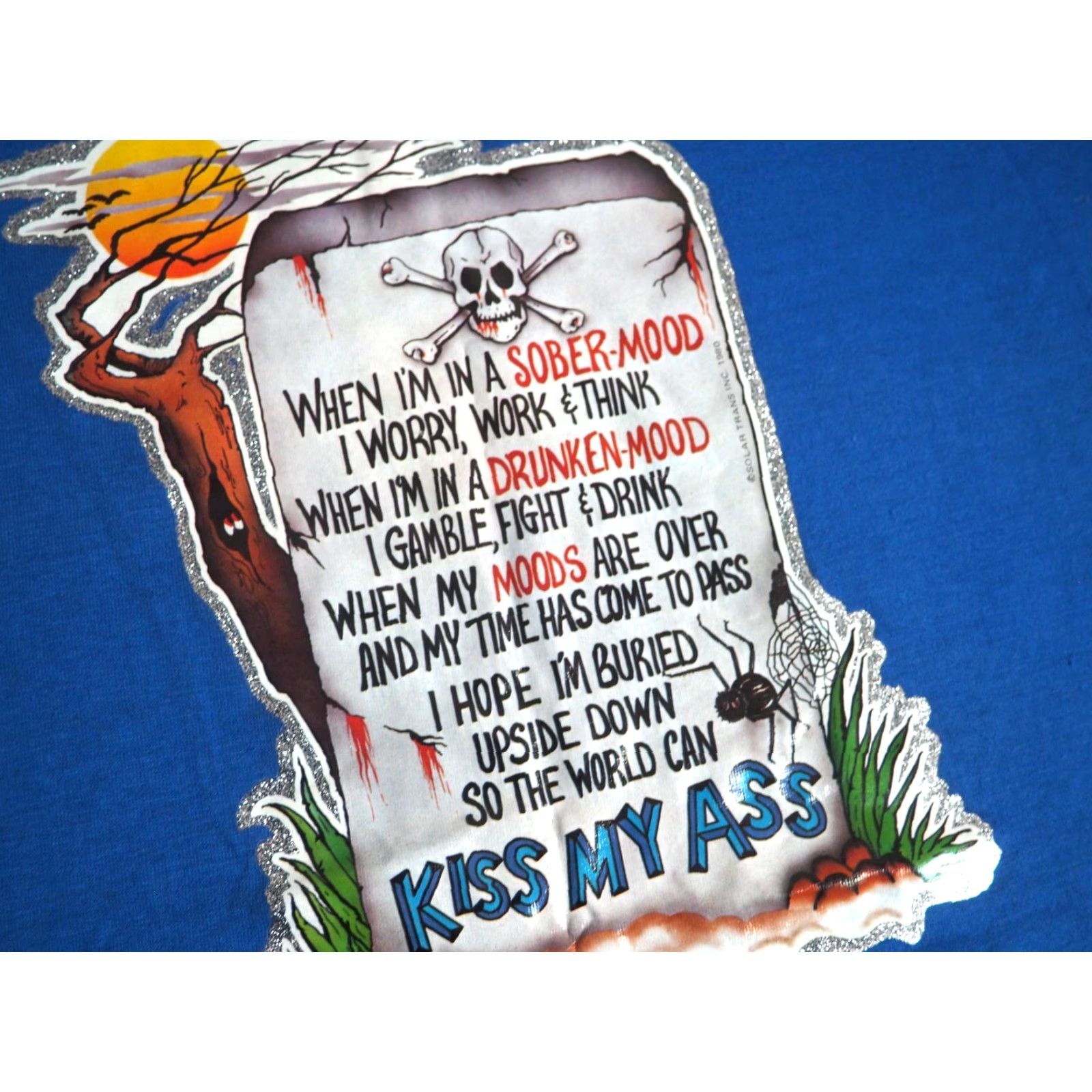 Hanes VTG 70s 80s Hanes Text Joke Tombstone Skull Humor 50/50 Blue Tee T-Shirt Mens L Size US L / EU 52-54 / 3 - 7 Thumbnail