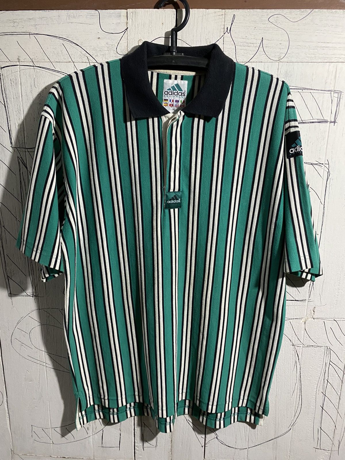 Adidas × Vintage Vintage Adidas Equipment Striped Polo Shirt Size US XL / EU 56 / 4 - 2 Thumbnail