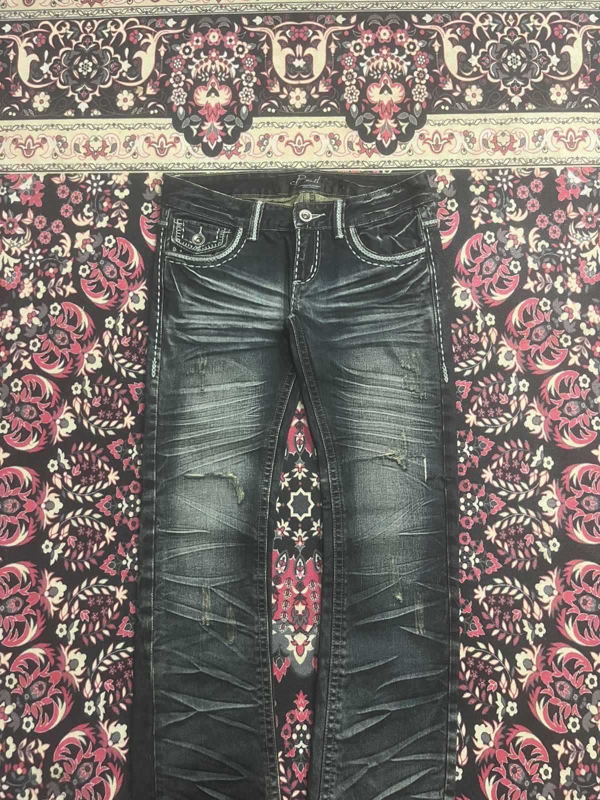 Tornado Mart Y2K Japan Beast Harajuku Style Heavy Honeycomb Dark Rip Jean Size 30" / US 8 / IT 44 - 3 Thumbnail