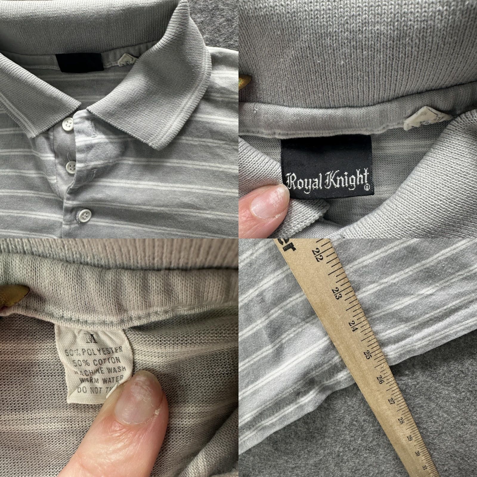 Vintage VINTAGE Royal Knight Polo Shirt Mens L Gray Striped Pocket Short Sleeve Casual Size US L / EU 52-54 / 3 - 8 Thumbnail