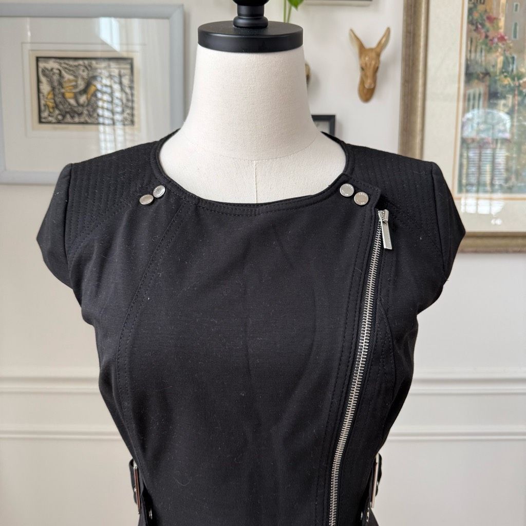 Karen Millen Karen Millen Black Sheath Moto Pencil Dress Silver Offset Zi Size M / US 6-8 / IT 42-44 - 4 Thumbnail