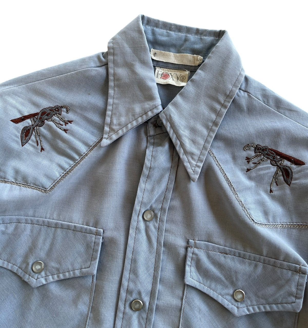 Vintage 70s Foxy Western Chambray Embroidery Shirt Size US S / EU 44-46 / 1 - 7 Thumbnail