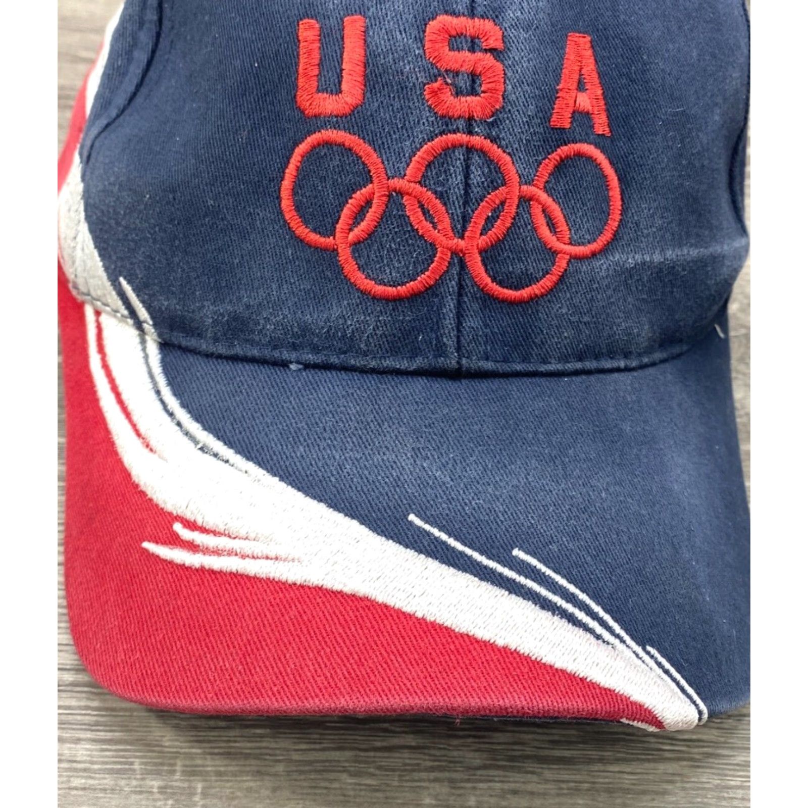 Vintage USA Olympics Strapback Cap 100% Cotton Hat Patriotic Red White Blue Striped Baseball Cap Men One Size Blue Size ONE SIZE - 4 Thumbnail