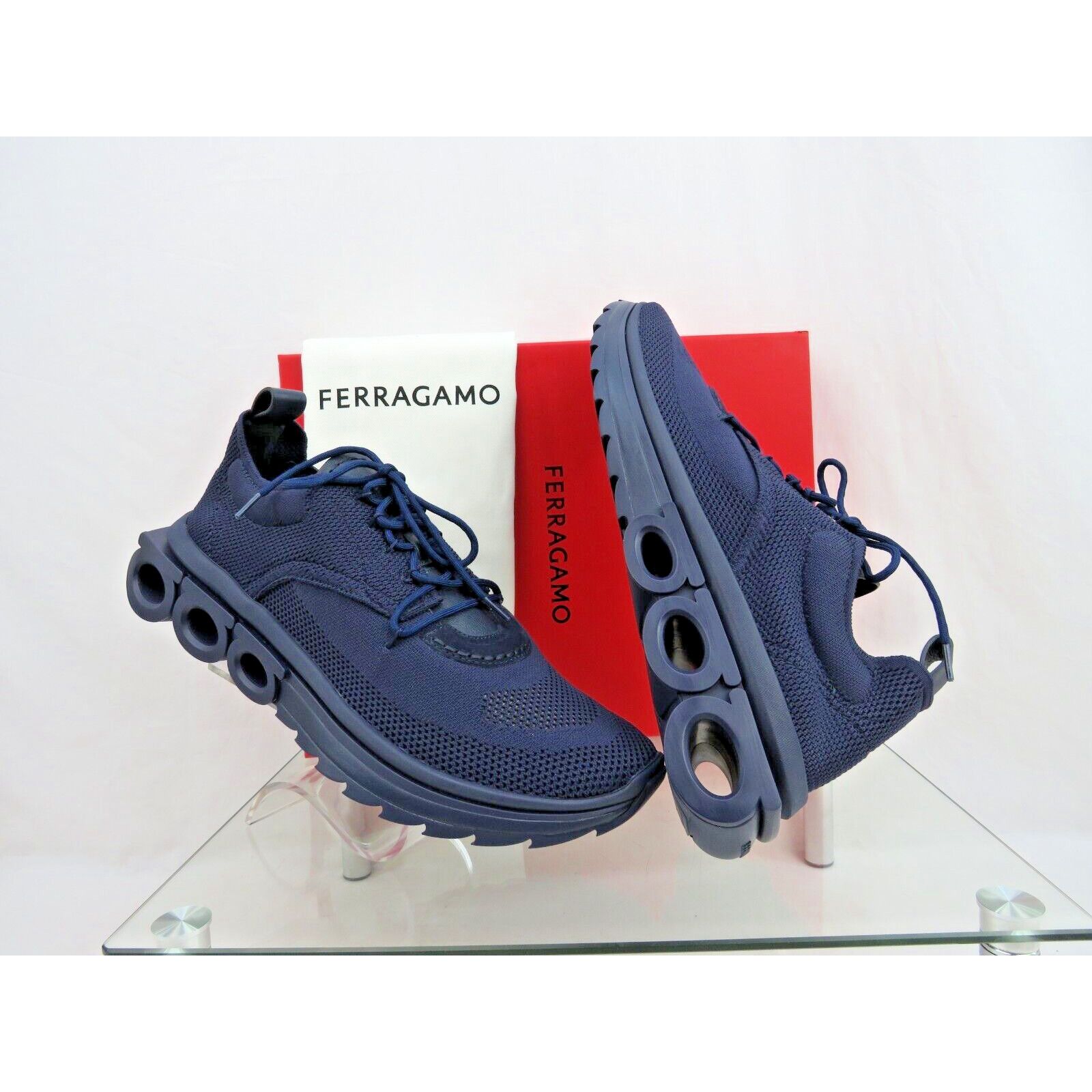 Salvatore Ferragamo FERRAGAMO DARK BLUE NIMA MESH LOGO LOW SNEAKERS 10 43 ITALY Size US 10 / EU 43 - 5 Thumbnail