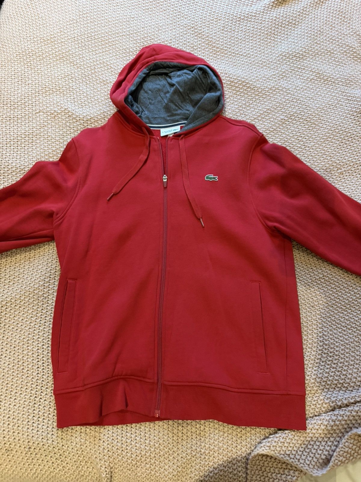 Lacoste Lacoste Red Zip-Up Hoodie – Classic Croc Logo Size US L / EU 52-54 / 3 - 1 Thumbnail