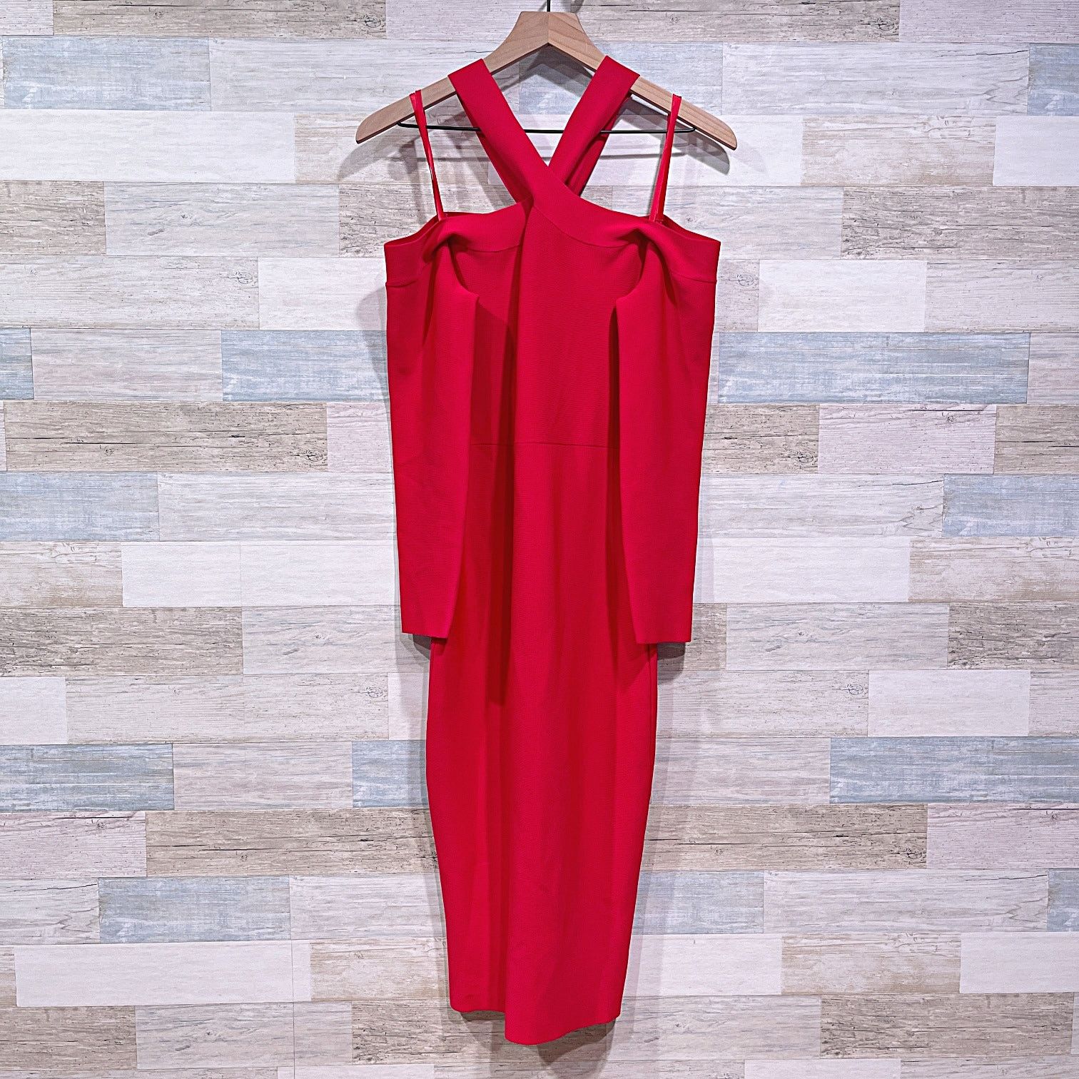 BCBGMaxazria Brielle Bodycon Halter Dress Red Cocktail M