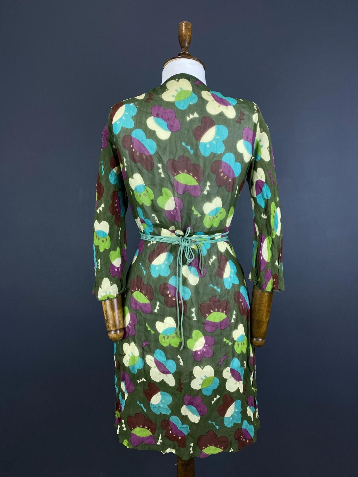 Designer Gudrun Sjoden Green Floral Wrap Belted 3/4 Dress Size M Size M / US 6-8 / IT 42-44 - 6 Thumbnail